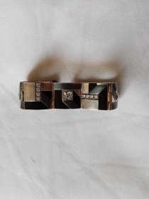 正品葆蝶家BV黑银镶钻编织纹925银手链手镯