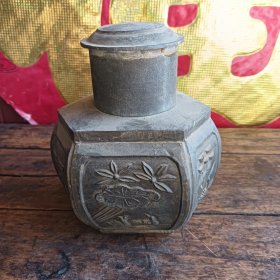 下乡收到6角高浮雕锡茶叶罐，品相好