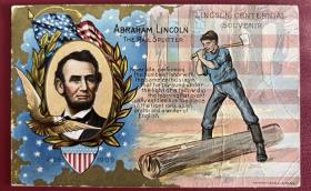 美国1909年，林肯总统诞辰一百周年纪念实寄明信片