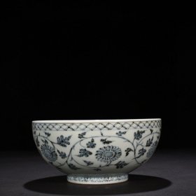 明洪武青花缠枝花卉诗句纹罗汉碗9.5*20厘米 1500