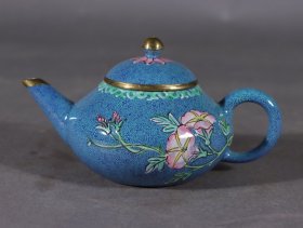 旧藏老紫砂绿松釉茶壶