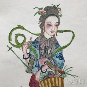 老年画：採花仕女（杨柳青版画），4开，天津美术出版社1956年1版1印