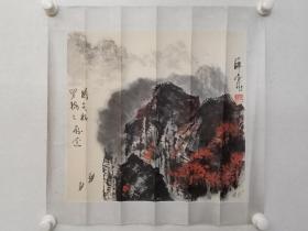 保真书画，薛金龙山水画一幅，原装裱镜心，尺寸42×46cm。