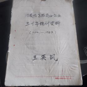 内蒙古医药商业企业三十年统计资料（1954-1983）手稿