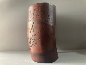 竹雕笔筒（高18.直径10厘米