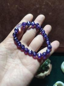 净水级天然紫水晶瓜棱珠手链一条