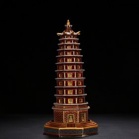 明宣德祭红釉珐华彩宝塔
