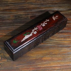 旧藏红花梨木镶贝壳抽拉盒，长26厘米宽6厘米厚5.5厘米，！