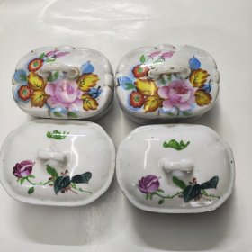 民国满洲国+解放初景德镇生产合作社陶瓷花卉纹肥皂盒2对