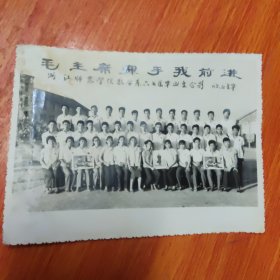 老照片（浙江师范学院数学系67届毕业生合影）1968年夏，金华，，，都带毛主席像章，品相有磨损，8品