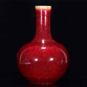 清霁红釉描天球瓶 55*36