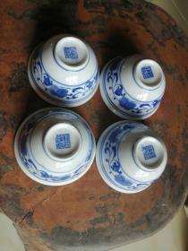青花瓷小茶碗，四个合售口径9