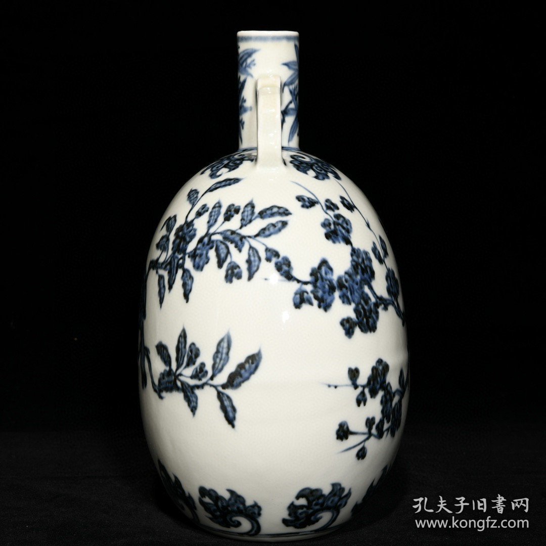 瓷器 明青花花鸟纹扁瓶，高26厘米直径20.5厘米