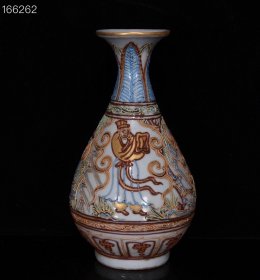 元代金银彩描金人物纹玉壶春瓶古董收藏品瓷器