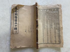 光绪三十一年铅排字版《陈修园医书五十种》之第二十八，1厚册（含：医垒元戎 名医别录 平辨脉法歌括 局方发挥 医法心传 增补食物秘书，共6种）。（说明：如图，缺封底和最后一页内容，请知悉）。
