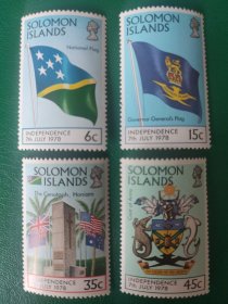 所罗门群岛邮票 1978年独立周年-国旗 总督旗 纪念碑 国徽 4全新