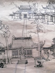 书画版画家洪丕森速写＜寒山寺＞