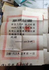 河南省内乡县同一人毕业证书3张（56年小学，59年中学，62年高中）