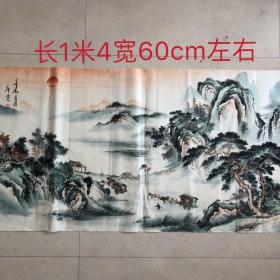 古玩字画国画收藏 唐伯虎四尺整张山水画横幅画 家居装饰画挂画