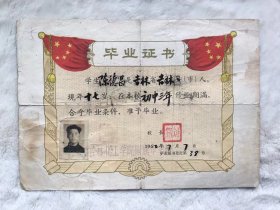 1962年吉林化工学院附属中学毕业证书，带学生照片，尺寸：26.5*18.5厘米，品如图，80包邮。