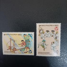 mjl16外国邮票 韩国邮票1993年邮政联盟大会：舞蹈等 新 2全