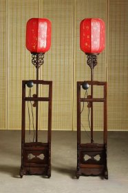 八十年代 苏作 红酸枝 璃龙纹饰宫灯/1对