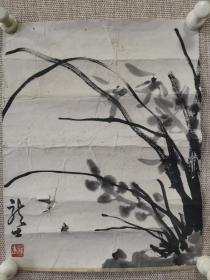 安徽萧县著名画家 萧龙士先生 兰草小品一幅，尺寸34x27厘米，老装老裱，保真。