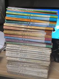 九年义务教育五年制小学教科书语文1-10全，数学1-10缺第二册初级中学教材语文1-6册，几何1-3册，代数四册，英语1-4册