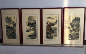 河南美协会员费老师 精品仿古山水四条屏