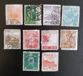c日本邮票信销10枚合售，品相如图