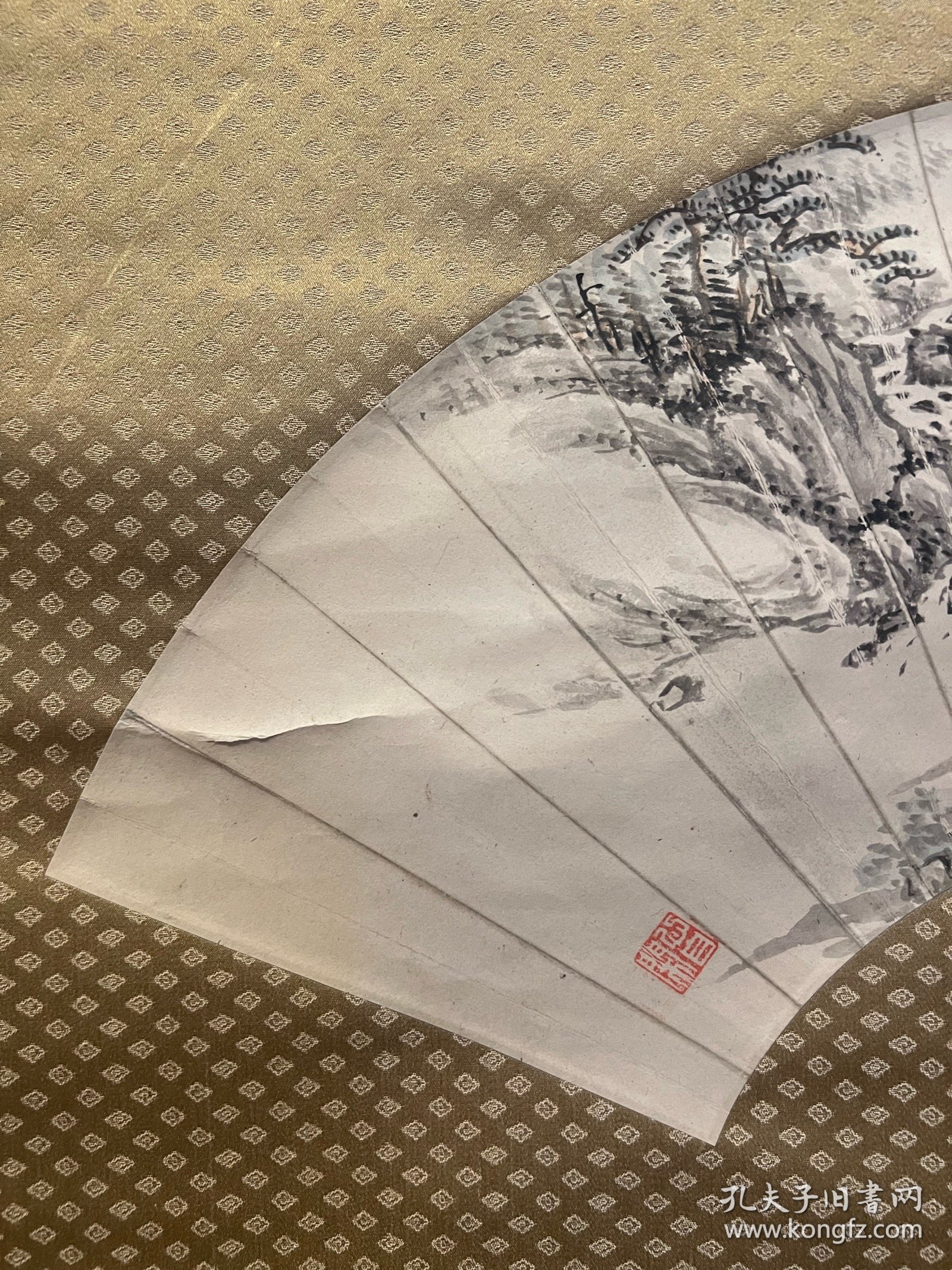 古筆山水图，扇面，梧堂筆