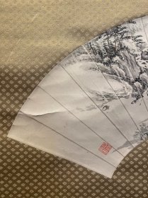古筆山水图，扇面，梧堂筆