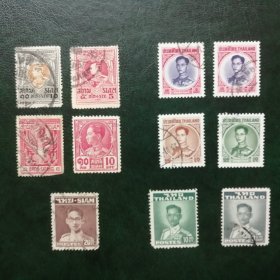 泰国邮票1910-63年历届国王像信销票11枚不同
