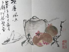 代友转让，日本1880年诸家合作诗画册页一帧，友人对作者未加详考，观落款有香岩、蓝石、秋帆、其山等，共14开，每开24.8*17，气质两开左下略有水渍