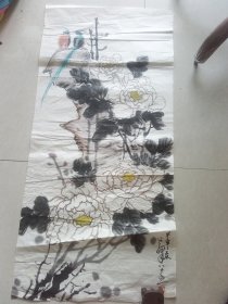 .白牡丹图，太喜欢了重点推介/早年画店收到纯手绘国画约33+100cm，买家自己鉴定不退换