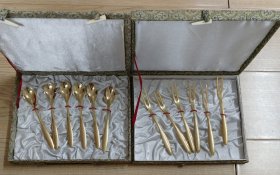 70年代出口创汇西餐咖啡汤勺刀叉铜餐具2套全新没有使用过保存完好