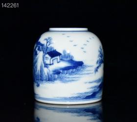 清代康熙青花山水水盂古董收藏瓷器