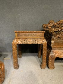 清代海南黄花梨满雕荷花沙发六件套古董传世明清木器海黄老家具