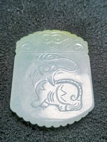 清代翡翠牌子麒麟吐书牌吊坠包老保真老翡翠玉佩黄翡老翡翠玉佩