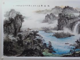 保真书画，陕西名家，朱满林大幅山水画《忆江南》一幅，纸本托片，尺寸96.5×240cm。