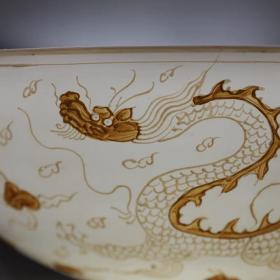 明甜白釉薄胎粉金龙凤纹大碗
