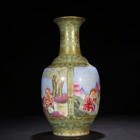 旧藏 清乾隆粉青釉珐琅彩描金西洋人物纹瓶 45*23厘米