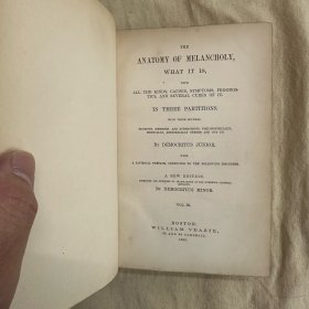 忧郁的剖析 The anatomy of melancholy 三卷套 《忧郁的解剖》1959年出版，皮面精装