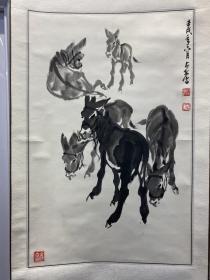 包邮：保真！黄胄弟子、河北画院副院长 全太安 国画作品《五驴图》尺寸68厘米Ｘ44厘米