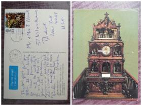 外国明信片，英国实寄原版，德国机械钟，品如图，。