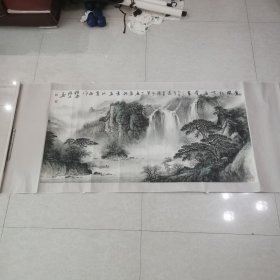 苏州书画家一一吴鸿忠，山水画横披135x67cm。