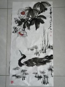 手绘国画芙蓉水禽2