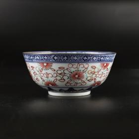 民国时期瓷器 玩玉款 手绘青花彩玲珑 斗彩碗  古董古玩收藏