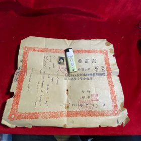 罕见稀缺1962年内蒙古 博克图镇中学小学毕业证 品相如图