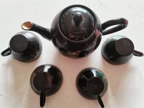 民俗收藏~~~~~~~~福建福州脱胎漆器茶具，一壶四杯，八十年代出品，尺寸见图。